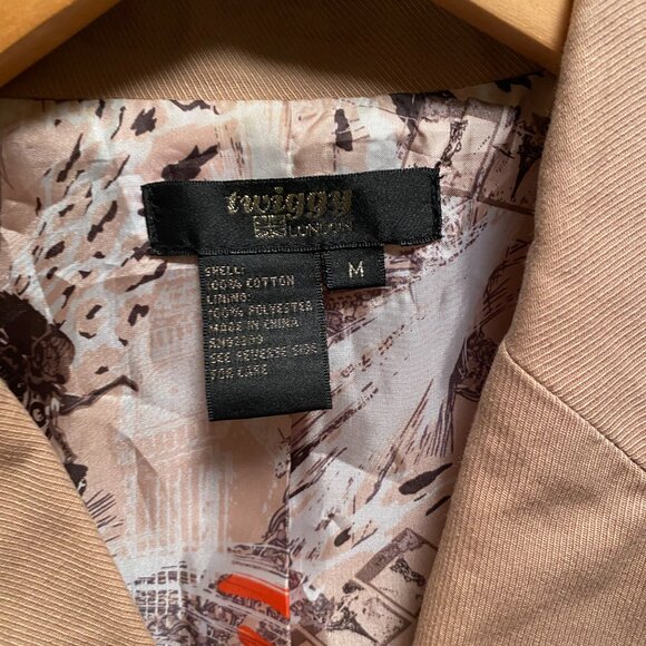 Twiggy London Military Jacket Blazer 100%Cotton Twill Metal Button Tan sz Medium - Picture 3 of 6